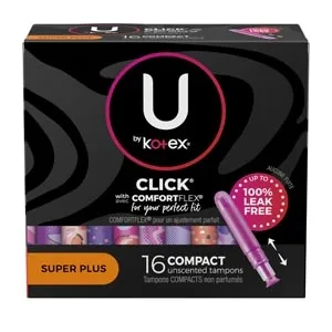 Kimberly Clark - 51582 - U by Kotex? Tampon Super Premium Super Plus Absorbency Click Compact 16-pk 8 pk-cs Item on Manufacturer Allocation - Inventory Limited when Available