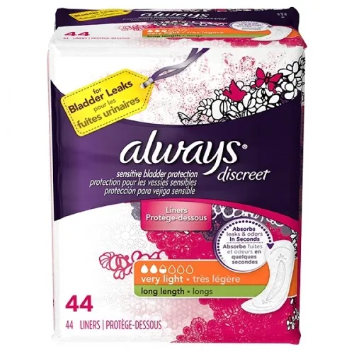 McKesson - From: 1830934 To: 1842095  Incontinence Liner Always&reg; Discreet Light Light Absorbency DualLock&#153; Female Disposable