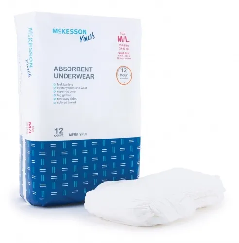 McKesson - YPLG - Unisex Youth Absorbent Underwear McKesson Pull On with Tear Away Seams Medium / Large Disposable Moderate Absorbency