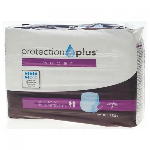 Medline Industries - MSC33255 - Protection Plus super protective underwear, 20" - 28", small, pull-up design, blue stitching, disposable.