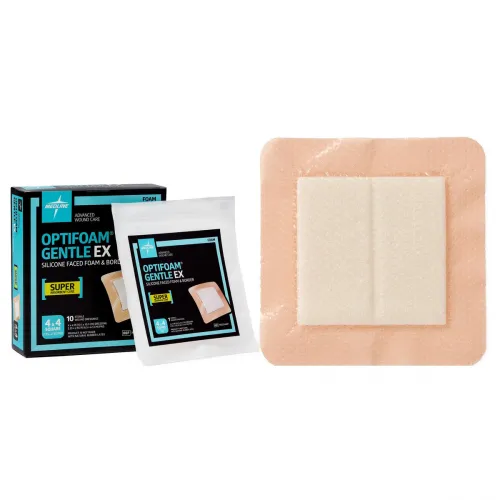 Medline - MSCEX44EP - Industries Optifoam Gentle EX Silicone Faced Foam Dressing with Border, 4" x 4".