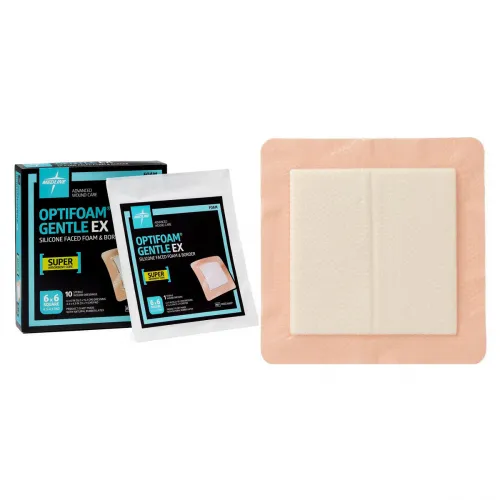 Medline - MSCEX66EP - Industries Optifoam Gentle EX Silicone Faced Foam Dressing with Border, 6" x 6".