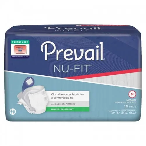 First Quality - From: NU-012/1 To: NU-0141  Prevail NuFitUnisex Adult Incontinence Brief Prevail NuFit Medium Disposable Heavy Absorbency