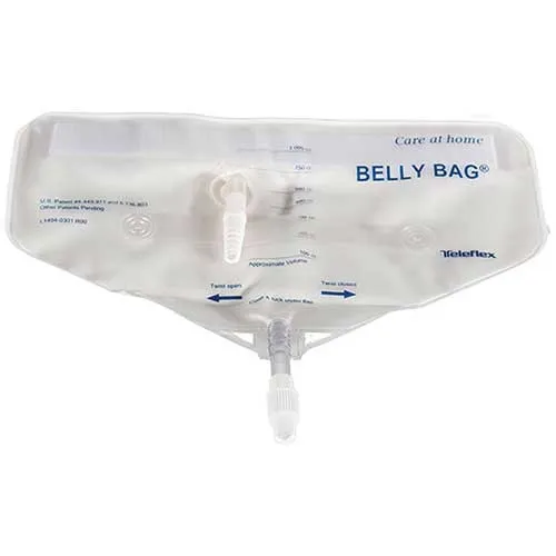 Teleflex - B1000P - Belly bag urinary drainage collection bag with sample port, 1000ml. Latex free. Sterile. Worn about the waist with woven belt with quick release buckle.