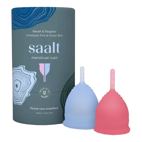 Saalt - SC0052 - Saalt Menstrual Cup, Duo Pack, Small Himalayan Pink and Regular Ocean Blue