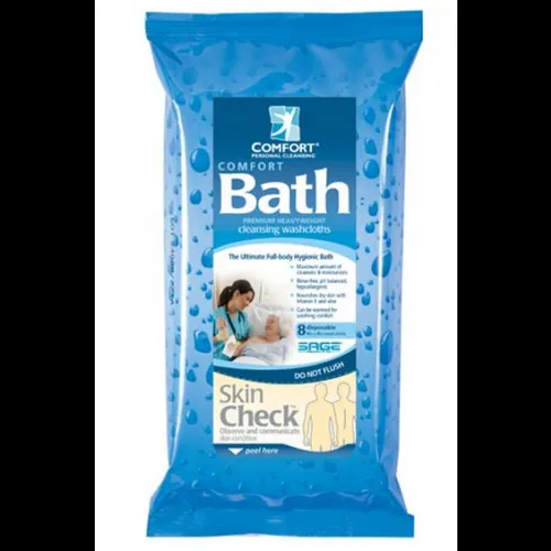 Sage - Comfort Bath Premium Heavyweight - 7900 - Products  Rinse Free Bath Wipe  Soft Pack Water / Glycerin / Aloe / Vitamin E Scented 8 Count