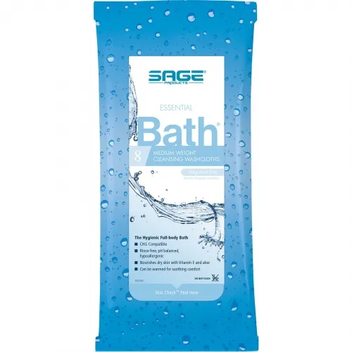 Sage Products - Comfort Bath - 7903 - Rinse-Free Bath Wipe Comfort Bath Soft Pack Water / Glycerin / Aloe / Vitamin E Unscented 8 Count