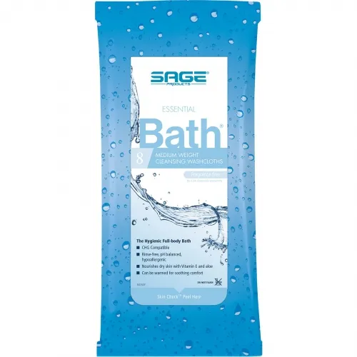 Sage Products - 7803 - Essential bath cleansing washcloths, fragrance-free. Rinse-free, latex-free.