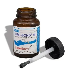 Urocare Products - Uro-Bond - 500003 - Uro-Bond III Adhesive 3 oz. Jar. Secures male external catheters, electrodes, prosthetics, ostomy pouches, tens units, etc. Moisture & urine resistant. Glass jar with brush in lid.